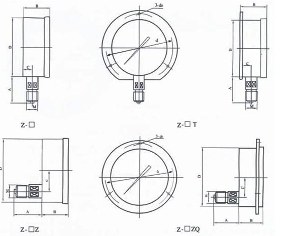 真空壓(yā)力表外(wai)形尺寸(cùn)圖